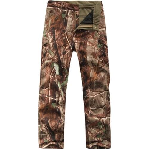 Shark Skin Softshell Pants mens Tactical Camouflage windproof Waterproof Thermal Camo hunt hiking Fleece pants