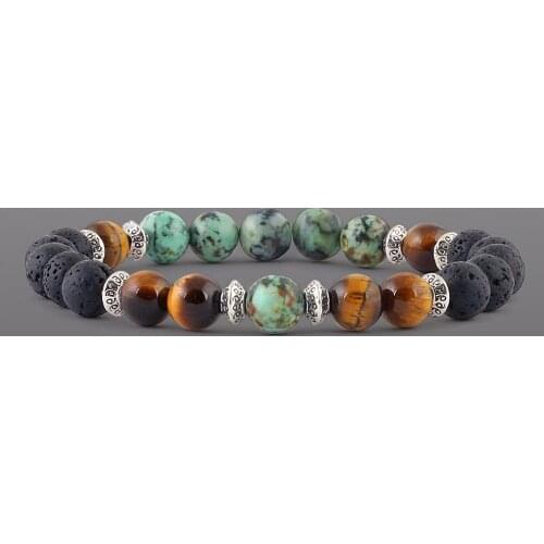 Mens Bracelet Natural Lava Stone AfricanTurquoise Yellow Tiger Eye Bracelet Mens Sports Bracelets Yoga Mala Beads Bracelets