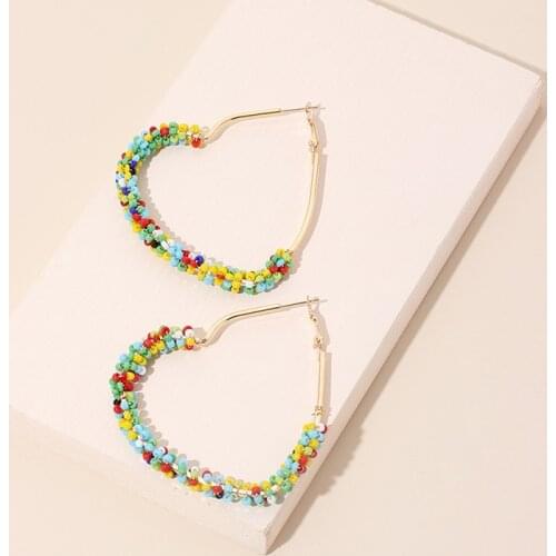 New Fashion Hollow Peach Heart Earring Metal Plating Multicolor Bead Simple Dangle Earrings For Women Copper Brincos Jewelry