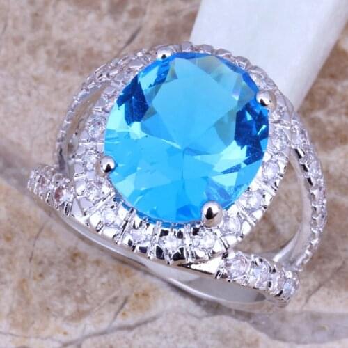Absorbing Blue Cubic Zirconia White CZ Silver Plated Ring Size 6 / 7 / 8 / 9 E330