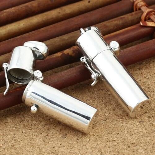 S925 Sterling Silver Vintage Thai Silver Simple Tube Jewelry Punk Mens Memorial Vacuum Flask Pendant Holder Ash Urn Necklace