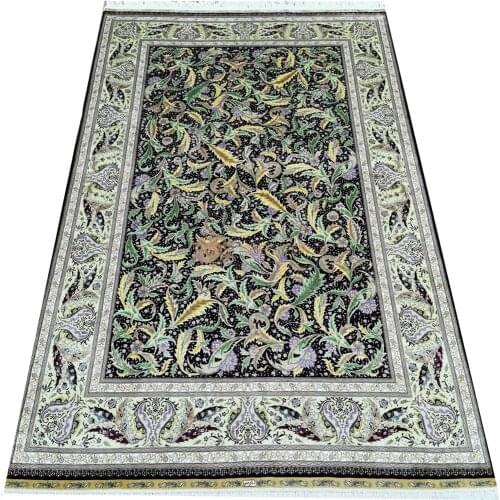 Seeykeep™ 6x9ft Silk Handknotted Elegant Green Peacock Plume Pattern Rug-NY3016212