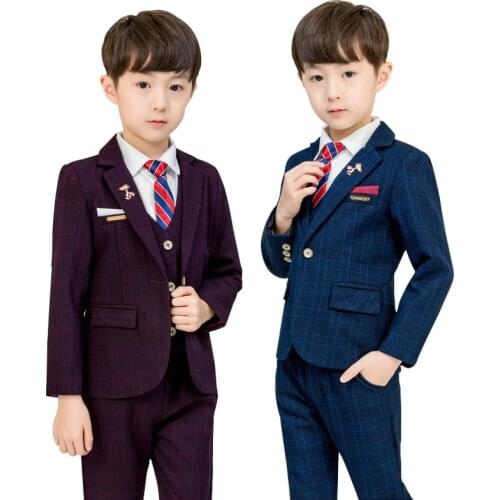 2021 Formal Toddler Costumes Wedding Checkered Childrens Piano Clothes Tuxedo Boy Festive Outfits Elegant Kids Clothing Sets
