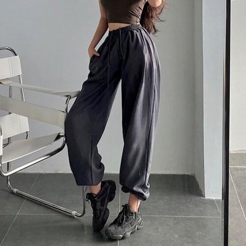 TVVOVVIN Solid Color High Waist Drawstring Casual Trouser Women European Style Loose Simple All-match Sweatpants ILJ7