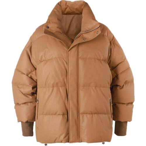 YOLOAgain Oversized Batwing Sleeve Ladies Real Leather Jacket Winter Warm Women Leather Coat