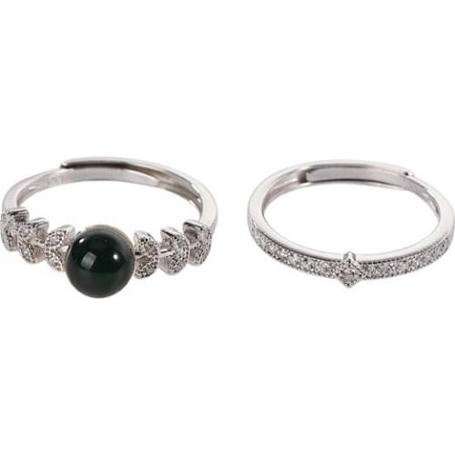 S925 sterling silver Natural Mexico blue amber Personality Light luxury Ladies Index finger Ring set Ring Combination