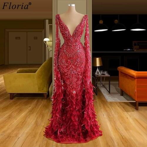 3 Designs Plus Size Red Women Evening Dresses 2020 Long Mermaid Evening Gowns Beads Robe De Soiree Dubai Prom Dress Party Custom