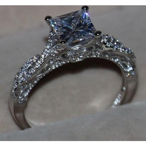 Princess Women Fashion Jewelry Vintage 925 Silver Simulated stones Stunning White AAA CZ Wedding Band Finger Ring Gift Size 5-11