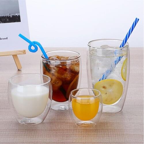 1/2/4/6Pcs Double Wall Design Glass Tea Mug Coffee Cup Heat-resistant Clear Insulated Cups With Handle Insulated Mug Milk Cups