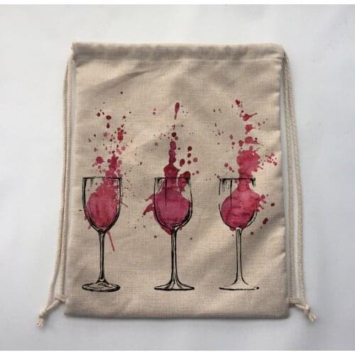 1Pcs WINE Print Custom Vintage Outdoor Beach Gym Swimming Clothing Shoes Storage Bag Drawstring Backpack