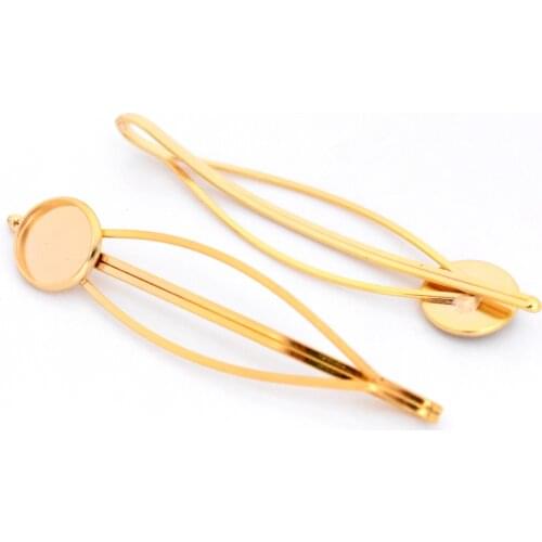12mm 10pcs High Quality Classic Gold Color Plated Copper Material Hairpin Hair Clips Hairpin Base Setting Cabochon Cameo