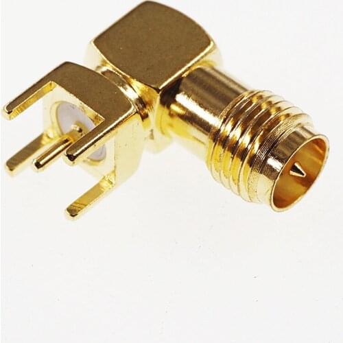 1000 pcs Gold Plate RP SMA Male PCB Mount RP-SMA Male Pin Right Angle Solder RF Coaxial RP-SMA-KWE Connector Threaded 50 Ohm