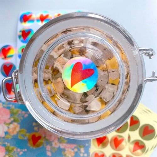 1600pcs Round heart 25mm Gold Rainbow Laser Holographic Stickers Labels Stationery Package Seals free shipping