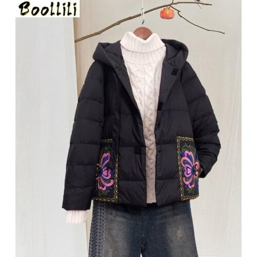 Boollili Winter Coat Women White Duck Down Jacket Women Clothes 2020 Vintage Embroidery Puffer Jacket Women Warm Parka