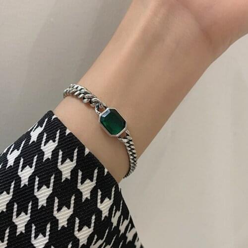 LIVVY Simple Green Zircon Bracelet for Women Trendy Elegant Vintage Handmade Party Accessories Jewelry Gifts Wholesale