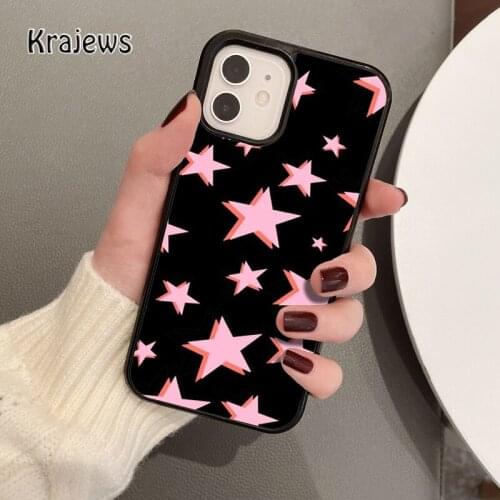 Krajews Black and Pink Stars coque Phone Case for iPhone 12 mini 5 6S 7 8 PLUS X XS XR 11 PRO MAX SE 2020 Back Cover Funda Shell