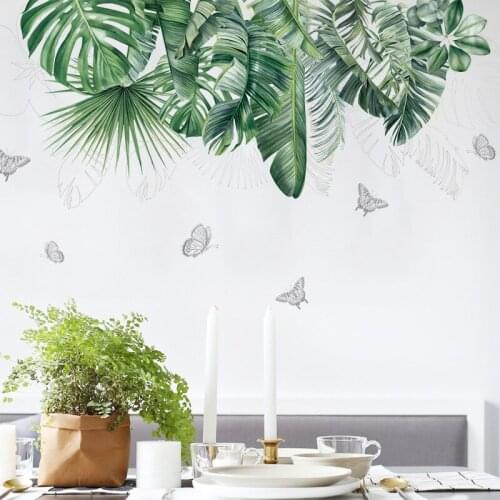 COVPAW Wall Stickers Palm Leaves Green Living Room Wallpaper Home Decor Wall Decals Bedroom Removable Mural Poster