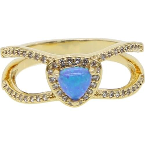 Delicate Double Rows Mini Cubic Zirconia heart blue stone midi Finger Ring for Women Girl dainty simple Gold Color Crystal Bague