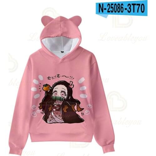 Demon Slayer 3D Red Kids Hoodie Cat Ear Hooded Kimetsu No Yaiba Kawaii Boy Girl Anime Hoodie Fashion Pullover