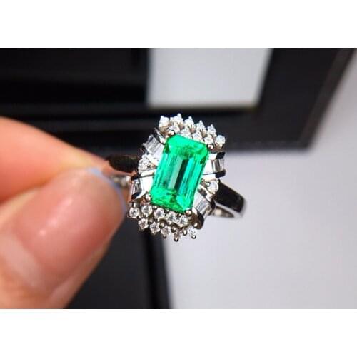 E622 Solid 18K Gold Jewelry Zambia Origin Nature Green Emerald 1.4ct Gemstone Diamonds Female Rings for women Fine Ring