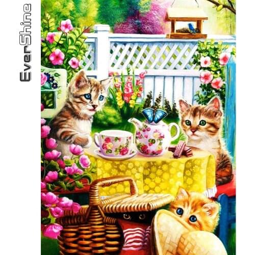 Evershine 5D DIY Diamond Painting Cat Rhinestone Picture Diamond Embroidery Sale Animals Crafts Kit Cartoon Home Decoration