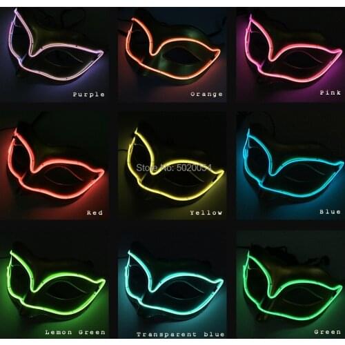 GZYUCHAO EL 10 Colors Optional Costumes Props Cosplay Glowing Mask Sound Activated Kitsune Mask EL Flashing Fox Mask