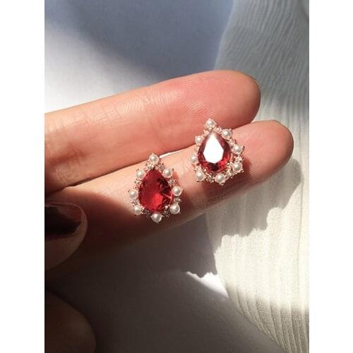 Classic 925 Silver Oval Red Zircon Rose Gold Womens Earrings Valentines Day Gift Jewelry Women Earrings