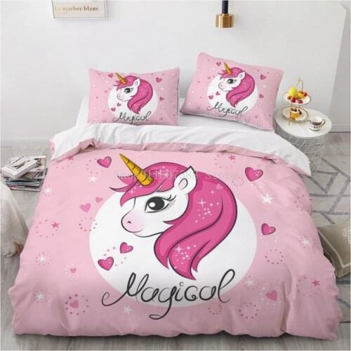 Classic Kids 3D Bedding Set White Duvet Cover Set Comforter Double King Queen Single Unicorn Cartoon Design Custom Bedclothes