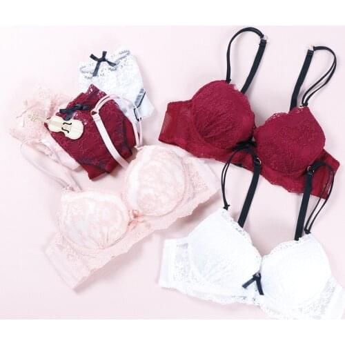 New Lace Push Up Padded Bras Gathering Underwear Set Women Sexy Lace Lingerie bra Set AB Cup Intimates