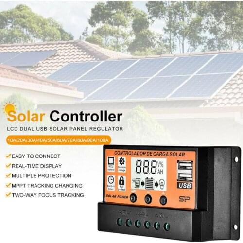10-100A Solar Charge Controller Solar Panel Controller with Dual USB Solar Regulator 12V/24V MPPT/PWM Auto Paremeter Adjustable