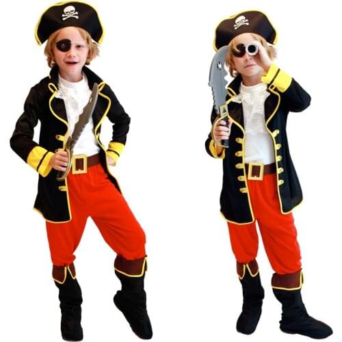 Halloween pirate boy costume cosplay long-sleeved thin slim high-quality polyester material mens suit