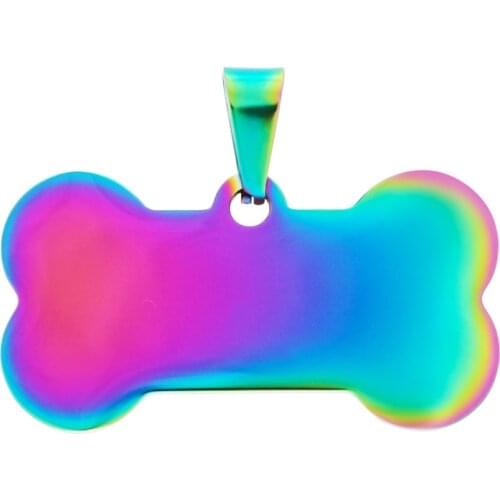 Colorful Stainless Steel Tag Dogs Cats Name ID Tag Bone Heart Shape Identity Plate Tags for Pets DIY Necklace Pendant