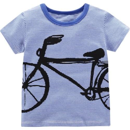 Little Maven New Summer Children Clothing Blue Striped Bicycle Printed O-neck Short- sleeved Cotton Knitted Boys Casual Tshirts
