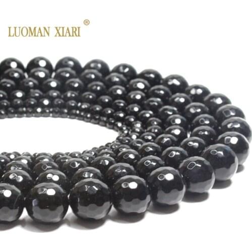 Wholesale AAA 100% Natural Faceted Black Agates Round Stone Beads Jewelry Making DIY Bracelet Material 4/6/8/10/12mm Strand 15