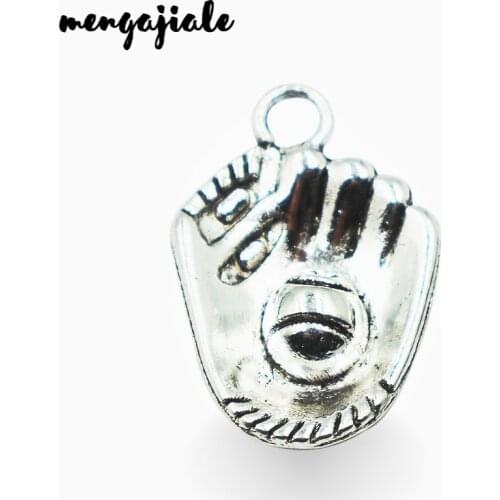 MENGJIALE Hot sell 12pcs/lot metal antique silver charms Baseball glove charms pendant fit necklace jewelry findings 20*14mm
