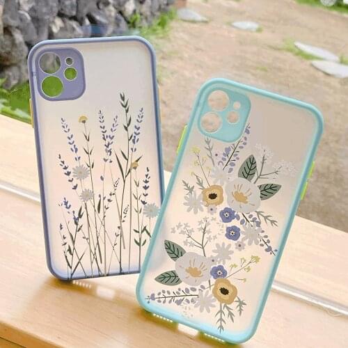 Fashion Luxury Lavender Purple Flower Painted Clear Border Protective PC Case For Iphone 12 Pro Transparent camera protect cover