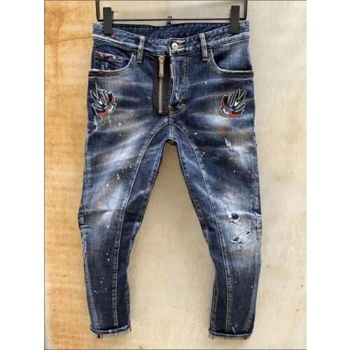 Fashion Tide Brand Dsquared2 Mens Motorcycle Jeans Washed Worn Holes Painted Mens skinny jeans men T88
