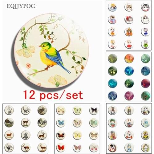 Cartoon Bird 25 MM Fridge Magnet Glass Ornaments Animals Refrigerator Magnet Set Magnetic Stickers Cute Bird Diy Home Decor