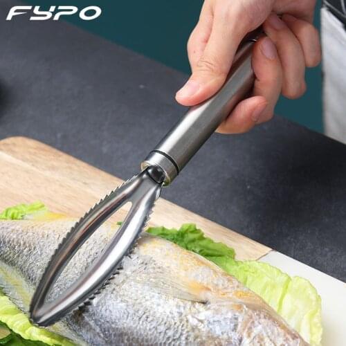 Stainless Fish Scale Scraper Remover Fish Scaler Brush Fish Clean Tool Remove Fish Scales with Fish Bone Tweezers Kitchen Gadget