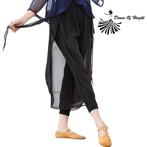 New Modern Dance Pants Chiffon Modal Classical Dance Trousers 2 Layer Dancer Practice Pants White Black Color One Size