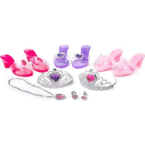 Princess Dress Up Play Toy Pretend Play House Toy Set Crystal High-heels Necklace Backpack Kit Girl Party Play Toy Accessory