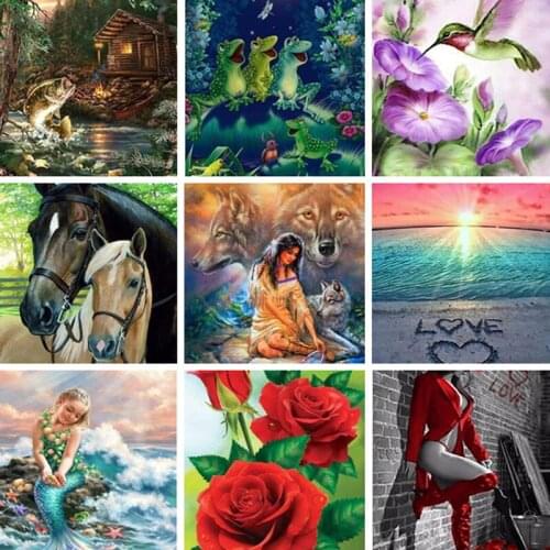 Full Square/Round 5D DIY Diamond Frog Horse Bird Girl Fish Scenery Animal Art Embroidery Cross Stitch Mosaic Sticker Gift