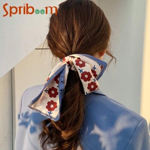 Hairband Bows Scarf Headscarf Long Elegant Floral Chiffon Hair Ribbons Scarfs for Women Scarves Bag Accessories Ribbon