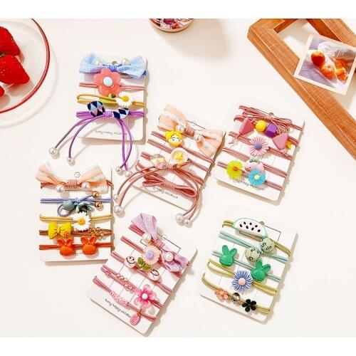 5 Pcs/Set Children Cute Cartoon Flower Scrunchies Rubber Bands Baby Girl Lovely Elastic Hair Bands Kids Fashion Hair Accessories