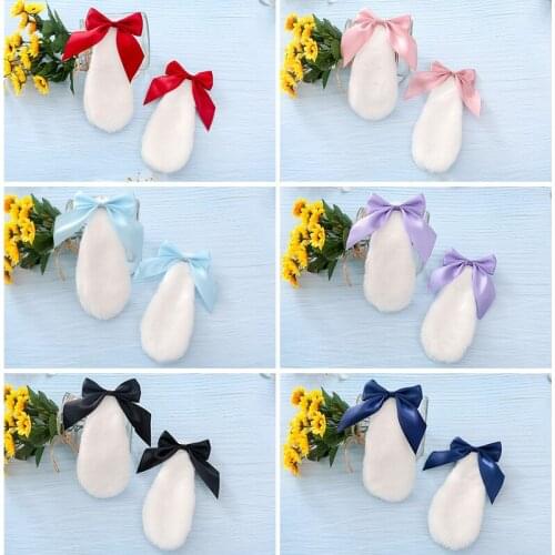 Christmas Plush Rabbit Bunny Long Ears Hairclip Lolita Girls Hairpin Gift Party Photo Props Carnival Animal Cosplay Headwear