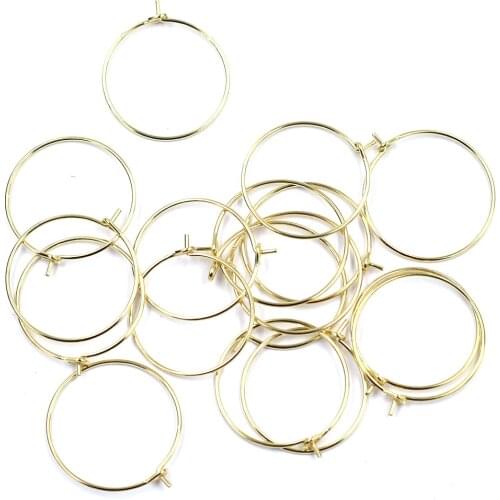 50Pcs Earring Hoops Ear Hook Wine Glass Rings Alloy Wire Round Gold Plated Jewelry DIY Findings Charms 20mm