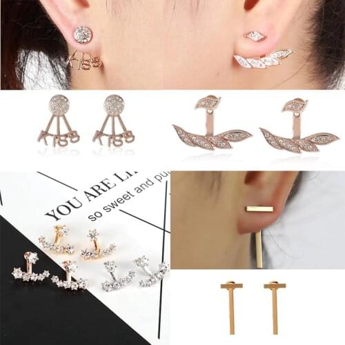 Hfarich Zircon Crystal Kiss Earring Jackets Flower T Bar Ear Cuff Clip Leaf Earrings For Women Piercing Earrings Jewelry Brinco