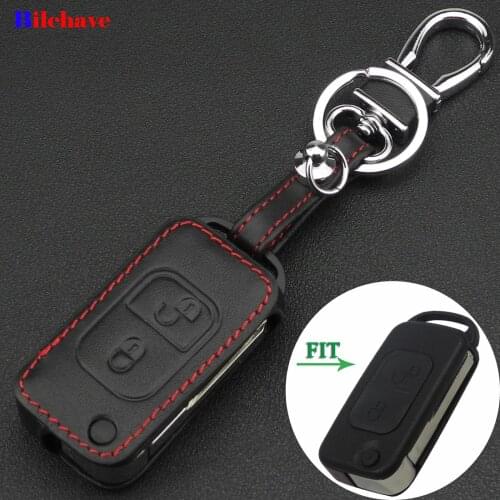 Bilchave 2 Buttons Flip Folding Remote Car Hand-stitched leather Case Cover Fob For Mercedes Benz A C E S SLK E113 W Holde
