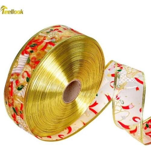 Teellook Christmas Decoration Ribbon 6.3cmx20m Christmas Bell Pattern Christmas Color Ribbon Gift Box Packaging Ribbon