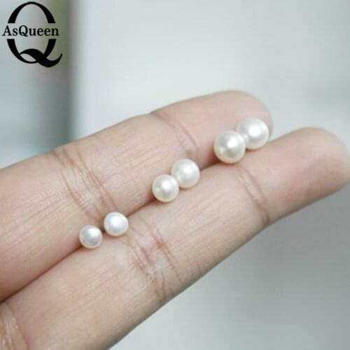 4mm 5mm 6mm 3size Freshwater pearl fine jewelry Brincos white pendientes Stud Earrings double natural pearl earrings for women